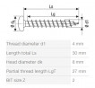 SPAX screw 4x30 pan head PZ, W, 4C