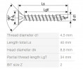 SPAX screw 4,5x40 countersunk head PZ, W, 4C MH