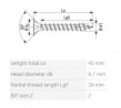 SPAX screw 5x45 countersunk head PZ,W,4C MH