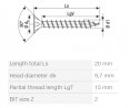 SPAX screw 5x20 countersunk head PZ,W,4C MH