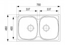 StrongSinks S1 double-sink Welland polished stainless steel 780x480, top inst.