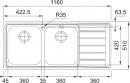 FRANKE Sink NEX 621/2P 1160 x 510mm stainless steel drain right
