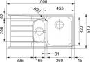 FRANKE Sink NEX 651/7L 1000 x 510mm stainless steel drain left