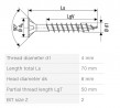 SPAX screw 4x70 countersunk head PZ,W,4C MH