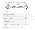 SPAX screw 5x80 countersunk head PZ,W,4C MH