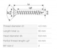SPAX screw 4.5x60 countersunk head PZ,W,4C MH
