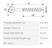 SPAX screw M 4.5x45/30 countersunk head TXS,W,C, partial thread