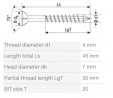 SPAX screw M 4x45/30 countersunk head TXS,W,C, partial thread