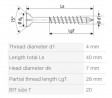 SPAX screw M 4x40/28 countersunk head. TXS, W, C, partial thread