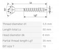 SPAX screw M 3,5x50/35 countersunk head TXS,W,C, partial thread