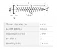 SPAX screw FEX 4x33 countersunk head PZ, Ts, C, Br