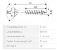 SPAX screw 6x60/37 countersunk head TXS,W,4C MH,stainl.steel A2,partial thread