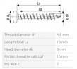 SPAX screw 4,5x16 pan head PZ, W, 4C
