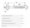 SPAX screw 4x80/37 countersunk head TXS, W, 4C MH, partial thread