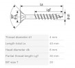 SPAX screw 4x45/30 countersunk head TXS, W, 4C MH, partial thread