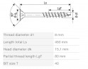 SPAX screw 8x450/80 countersunk head TXS,W,4C MH, partial thread