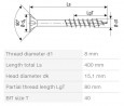 SPAX screw 8x400/80 countersunk head TXS,W,4C MH, partial thread