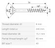 SPAX screw 8x340/80 countersunk head TXS,W,4C MH, partial thread