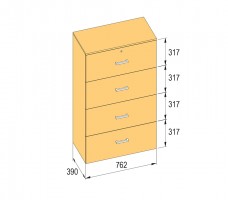 K-BBP File cabinet type R4 for width 762 mm/390 mm, height 1276 mm with damping