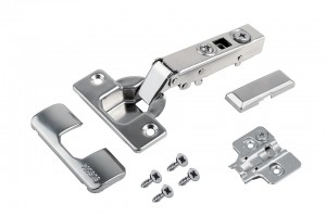 STRONG stainless steel overlay hinge 110° with damping /3D pad and caps, clip