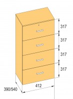 K-BBP File cabinet type R4 for width 412 mm/390 mm, height 1276 mm with damping