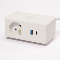 VersaQ  1x 230V, USB A+C 5V, bezdrátové nabíjení QI, bílá