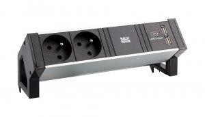 BACHMANN 937.134 Desk 2, aluminum black, 2x230V, 2x USB-A charging