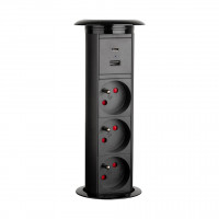StrongPower Electric pull-out socket, 3x 230V, USB A+C, wireless. acc., black FR
