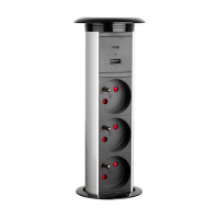 StrongPower Electric pull-out socket, 3x 230V, USB A+C, wireless. nab, silver FR