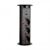 StrongPower Electric pull-out socket, 3x 230V, USB A+C, wireless. nab, black SCH
