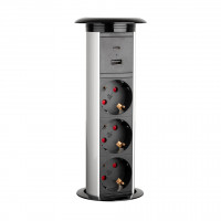 StrongPower Electric pull-out socket,3x 230V,USB A+C,wireless. nab,silver SCH