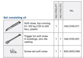 HAWA 042.3102.071 Porta/Divido sliding interior fittings damper 61-100kg
