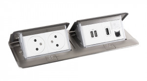 LEGRAND Pop-up dvojitá, 2x 230V, USB A+A napájecí, 1x RJ45, HDMI, nerez