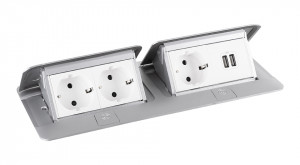 LEGRAND Pop-up dvojitá, 3x 230V, USB A+A napájecí, hliník, schuko