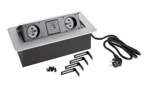 StrongPower electric socket 2x 230V, 2x USB A/C, silver, FR