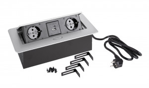StrongPower electric socket 2x 230V, 2x USB A/C, Schuko, silver