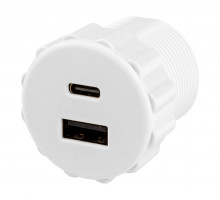 StrongPower USB A/C charger, 2 x charging outputs, diameter 35 mm, white