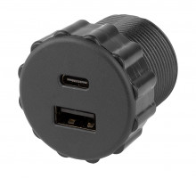 StrongPower USB A/C charger, 2 x charging outputs, diameter 35 mm, black