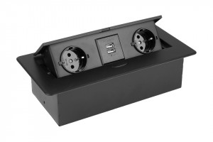 StrongPower Electric socket 2x 230V Schuko,2x USB Power, black