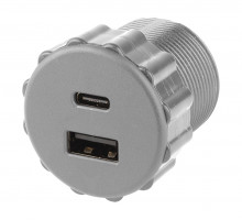 StrongPower USB charger, 2x charging output, diameter 35 mm, silver