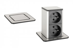 StrongPower PowerUp socket, 2x230V, Stainless steel, Fr