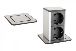 StrongPower PowerUp socket, 2x230V, Stainless steel, Schuko