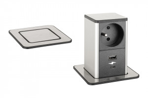 StrongPower PowerUp socket, 1x230V, USB A/C charging, Stainless steel, Fr