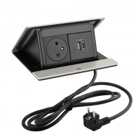 LEGRAND PopUp, 1x 230V, 1x USB A/C charger, brushed aluminum