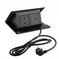 LEGRAND PopUp, 1x 230V, 1x USB A/C charger, black mat