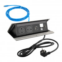 LEGRAND PopUp, 2x230V, 1x USB A/C, 1x RJ45, 1x HDMI, brushed aluminum