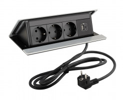 LEGRAND PopUp, 3x230V, 1x USB A/C, anodized aluminum, SCHUKO