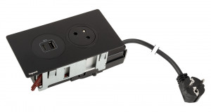 K- LEGRAND Disq´In 1x 230V + 1x USB A/C, černá/černá