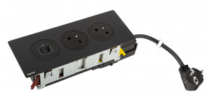 K- LEGRAND Disq'In 2x 230V + 1x USB A/C, black/black