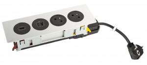K- LEGRAND Disq'In 2x 230V + 1x USB A/C, HDMI, black/stainless steel